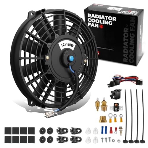 DNA Motoring 7Inch Electric Radiator Cooling Fan Thermostat Wiring Switch Relay Kit, Universal High Performance Slim Fan Push Pull Electric Radiator with Mount Kit, RAF-7+SW-KIT - color: Black+SW-KIT, size: 7 Inch
