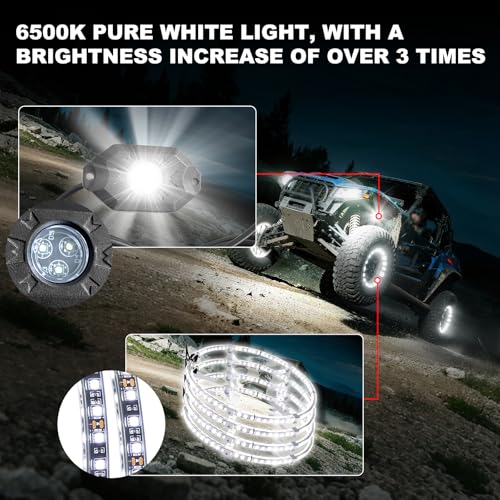 Pure White 8Pods Rock Lights & 17inch Double Row Wheel Lights Combo - size: 17inch-8pod