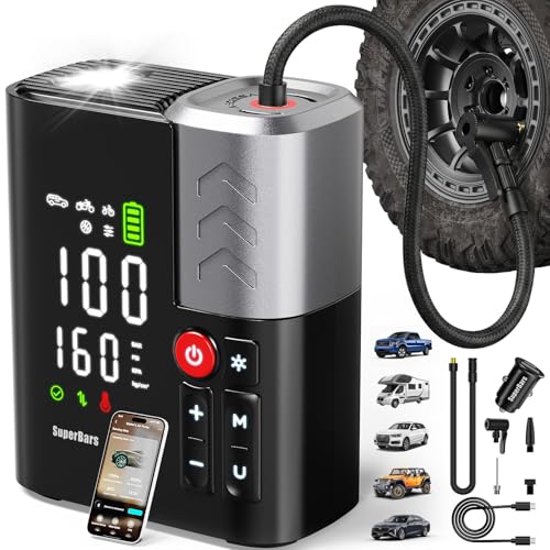 Tire Inflator Portable Air Compressor, 35s Faster Air Pump with APP, 160PSI 48LPM 10400mAh Electric Tire Pump, 45W Charging, Cordless Tire Inflator for Car SUV Truck Pickup RV