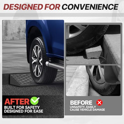2" Rise Rubber Curb Ramp for Forklift, Driveway Sidewalk, Heavy Duty Car - size: Overall dimensions of 38.6''L x 5.9''W x 2''H