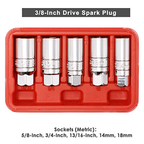 CASOMAN 3/8-Inch Drive Spark Plug Socket Set, 6-Point, 5/8-Inch, 3/4-Inch, 13/16-Inch, 14mm, 18mm, 5-Piece Set - size: 5-Piece Set