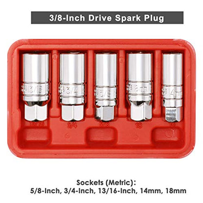 CASOMAN 3/8-Inch Drive Spark Plug Socket Set, 6-Point, 5/8-Inch, 3/4-Inch, 13/16-Inch, 14mm, 18mm, 5-Piece Set - size: 5-Piece Set