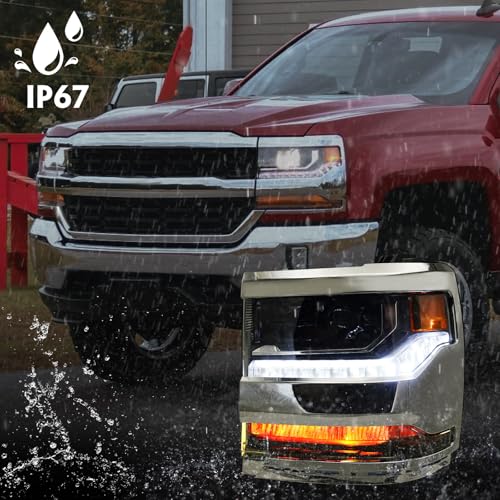FIONE HID Headlights Compatible with Chevy Silverado 1500 2016-2018/2019 Silverado 1500 LD W/O Bulbs Chrome Housing Headlamp Driver & Passenger Side - color: Chrome, size: PA(Driver&Passenger)