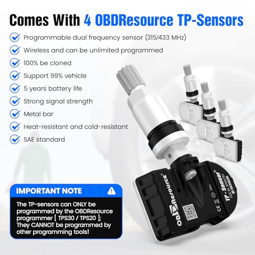 OBDResource TPMS Programming Tool TPS30 TPMS Relearn Tool with 4PCS TPMS TP-Sensors (315+433MHz) Activate Diagnostic All Known TPMS Sensors, Programmable TP-Sensors