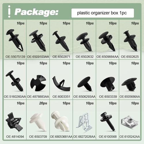 18 Sizes Automotive Body Retainer Clip Fastener Remover Push Pin Rivet Assortment Set 190 PCS Compatible with Ram 1500 2500 3500 4500 5500