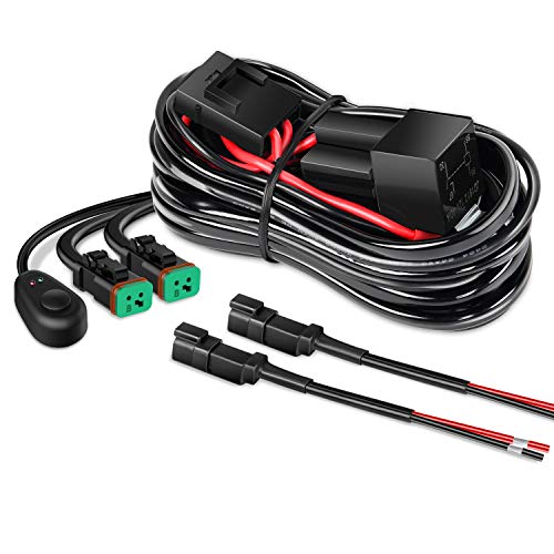 Nilight - 10036W 14AWG 3.7m(11.5피트) DT 커넥터 배선 하네스 키트 LED 조명 바 12V 온 오프 스위치 전원 릴레이 블레이드 퓨즈 오프로드 조명 LED 작업 조명-리드 2개 - size: 14AWG 와이어링 하네스-2 리드