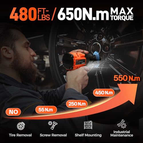 650N.m Brushless Impact Wrench, 1/2" Impact Gun w/ 4.0Ah Battery