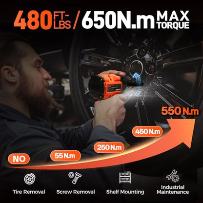650N.m Brushless Impact Wrench, 1/2" Impact Gun w/ 4.0Ah Battery