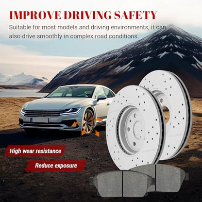 Front & Rear Drilled Slotted Rotors and Ceramic Disc Brake Pads Kit for Buick Encore 2013-2017, for Chevy Trax 2013 2014 2015 2016 2017