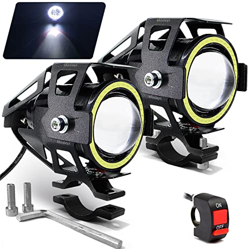 Motorcycle LED Fog Lights U7 Spotlight Daytime Running Lights with White Angel Eyes Halo Ring and Switch 2-Sets - color: white