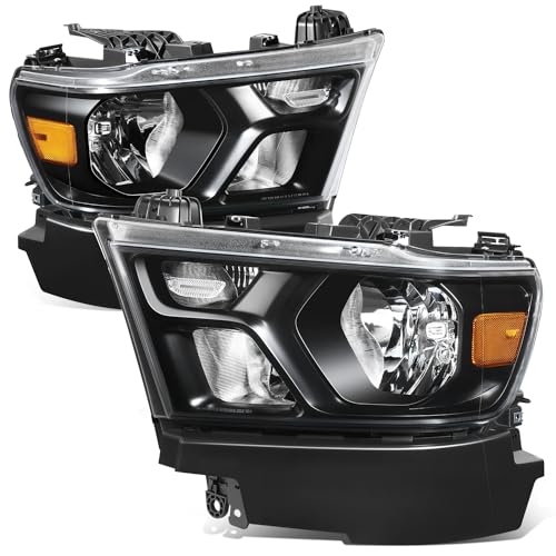 Auto Dynasty Headlights Assembly Compatible with 2019-2024 Dodge Ram 1500, Driver and Passenger Side Halogen Headlamps Replacement, GM2502329 GM2503329, Black Housing Amber Corner - color: Black Amber