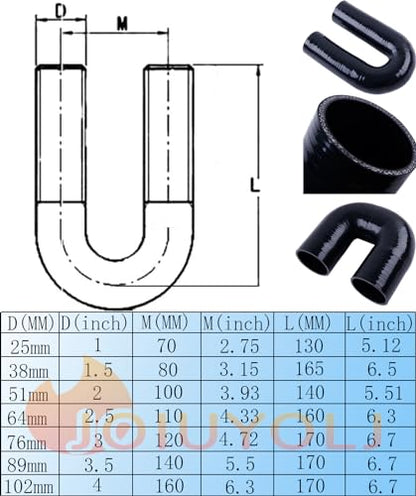 180 Degree Coupler U Bend Shape Elbow Silicone Hose Pipe ID 4"(102mm) Thicknesses 4-ply(5.4mm) Reinforced for engine turbo Air intake boots coupling intercooler throttle body Industrial tube - size: ID102