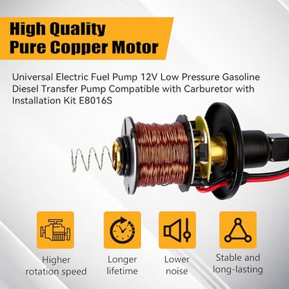 Universal Electric Fuel Pump 12V 2.5-4.5 PSI Inline External 5/16 Inch Compatiable with Gas Diesel Marine Carburetor Marine E8016S - size: E8016S 2.5-4.5 PSI