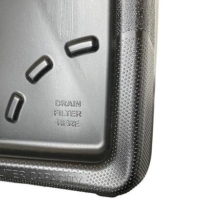 Black 10-Quart Automotive Oil Drain pan, Splash-Proof Oil Collection Tray, Sturdy and Durable Plastic Oil Container, an Essential Automotive Accessory for DIY Oil Changes and Mechanics.