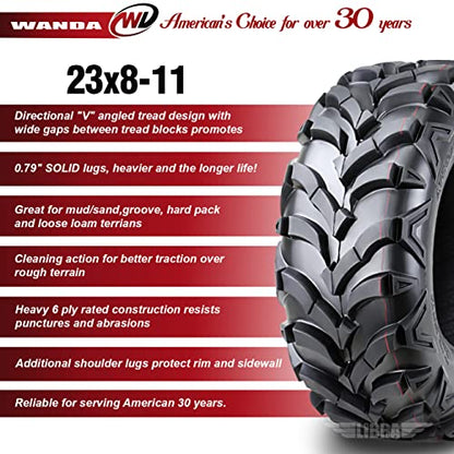 WANDA 2 ATV Mud Tires 23x8-11 23x8x11 6-Ply Solid Lug Mud Tire 20mm Tread - size: 23X8-11