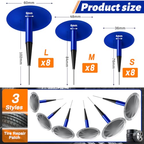 Frienda Tire Plugs, 1/6" X 1 3/8", 1/4" X 1 3/4" and 3/8" X 2 3/8", 24 Pcs - size: 1/6" x 1 3/8", 1/4" x 1 3/4" and 3/8" x 2 3/8"