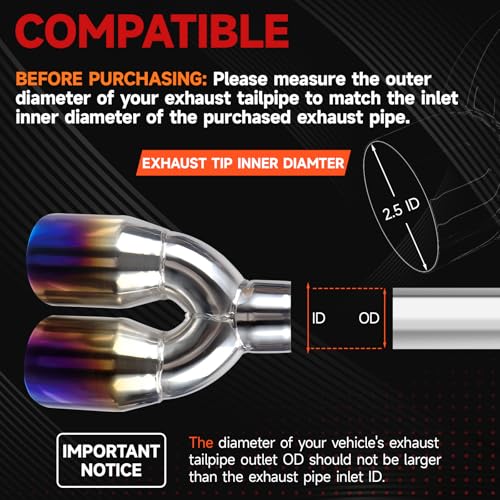 LCGP Dual Exhaust Tip 2.5 inch Inlet 3.5 inch Outlet Universal Car Stainless Steel Angle Cut 2-Packs PVD Blue Tailpipe(left and right) - size: 2.5x3.5x9.25 inch, style: Blue Burnt