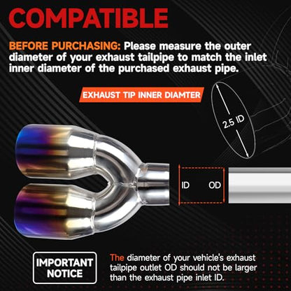LCGP Dual Exhaust Tip 2.5 inch Inlet 3.5 inch Outlet Universal Car Stainless Steel Angle Cut 2-Packs PVD Blue Tailpipe(left and right) - size: 2.5x3.5x9.25 inch, style: Blue Burnt