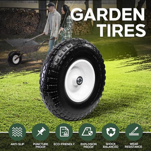 Taifa 4 PCS 13 Inch Solid Flat Free Replacement Tires and Wheels 4.00-6 with 5/8'' Bearing and 2.17'' Offset Hub, Air Less Wheel for Wheelbarrow/Wagon/Hand Truck/Trolley/Garden Scooter etc. - color: 13x400-6PU-5/8'' Bearing-4 PCS