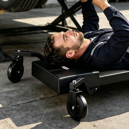VEVOR 40 in Mechanic Creeper with 4 Large Wheels, 400 lbs Low Profile Under Car Garage Roller, Rolling Creeper with Raised Headrest, Manual Brake for Auto Repair - color: 40 inch with 4 wheels