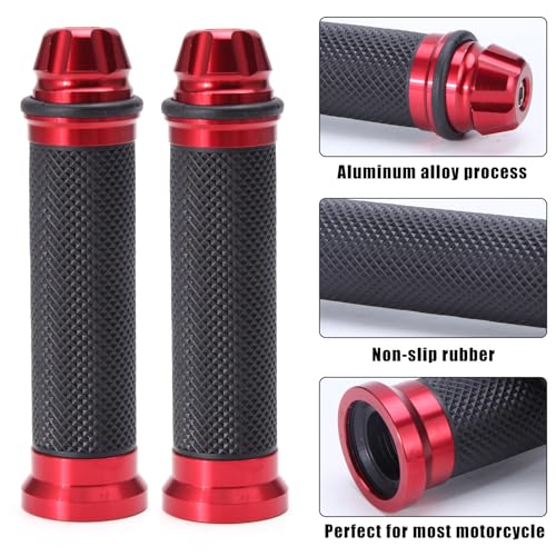 Universal 7/8" 22mm Motorcycle Handlebar Grips - Gel Rubber Compatible with Chopper, Cruiser, Street, Dirt Bike - color: Red
