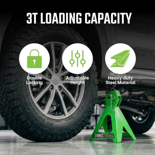 3 Ton Heavy Duty Jack Stands with Double Locking, Vehicle Support Stands for Cars, Automotive Stands with Wide Base, 1 Pair