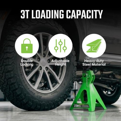 3 Ton Heavy Duty Jack Stands with Double Locking, Vehicle Support Stands for Cars, Automotive Stands with Wide Base, 1 Pair