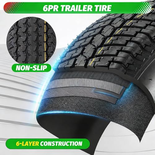 2 Pack 4.80-8 4.80x8 480-8 4.80-8 Trailer Tires with 8'' Rims, 5 Lug on 4.5'', Load Range C, 6PR - size: 480-8, style: 5 Lug