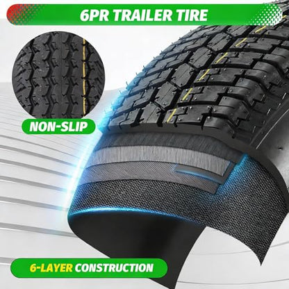 2 Pack 4.80-8 4.80x8 480-8 4.80-8 Trailer Tires with 8'' Rims, 5 Lug on 4.5'', Load Range C, 6PR - size: 480-8, style: 5 Lug