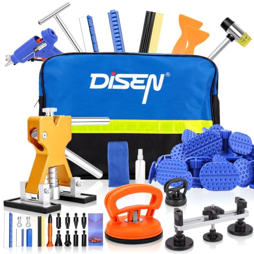 DISEN 101Pcs Paintless Dent Removal Kit, Car Dent Repair Tool Set with Bridge Puller, T-Slide Hammer, Glue Gun & Adhesive Sheets, for Dents, Dings, Creases and Hail Damage - size: 101 PCS