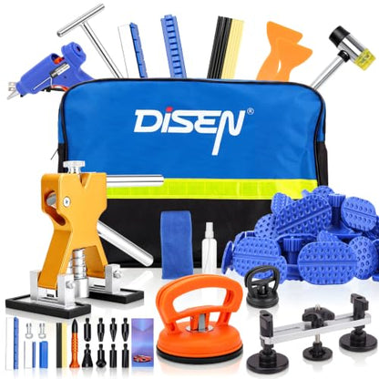 DISEN 101Pcs Paintless Dent Removal Kit, Car Dent Repair Tool Set with Bridge Puller, T-Slide Hammer, Glue Gun & Adhesive Sheets, for Dents, Dings, Creases and Hail Damage - size: 101 PCS