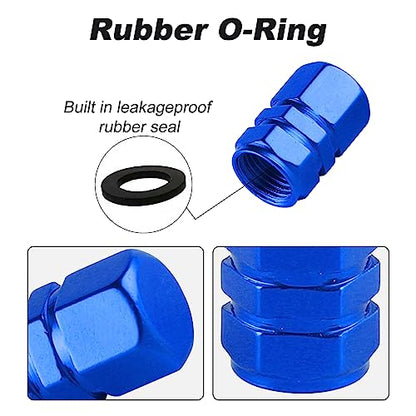 alpmosn Aluminum Tire Stem Valve Caps Wheel Valve Covers Car Dustproof Tire Cap Cover Accessories, Universal for SUV, Car, Bike and Motorcycle, Hexagon Shape (4PCS Blue) - color: Blue