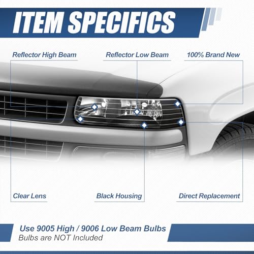 Auto Dynasty Headlights for 1999-2006 Chevy Silverado Suburban Tahoe 1500 - color: Black