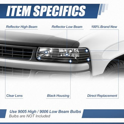 Auto Dynasty Headlights for 1999-2006 Chevy Silverado Suburban Tahoe 1500 - color: Black