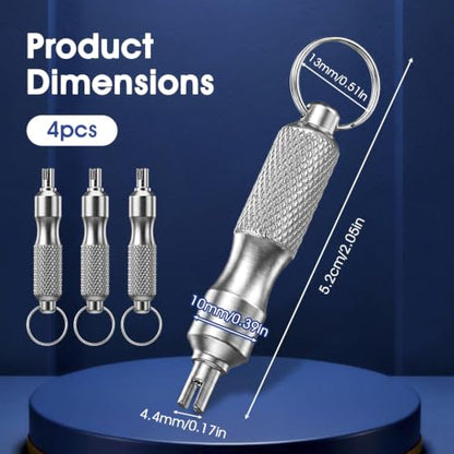 Yolev 4 Pcs Valve Core Removal Tool Keychain, Stainless Steel Tire Valve Stem Tool Portable Tire Valve Stem Removal Tool for Bicycle Car Motorcycle Repair Install Accessory