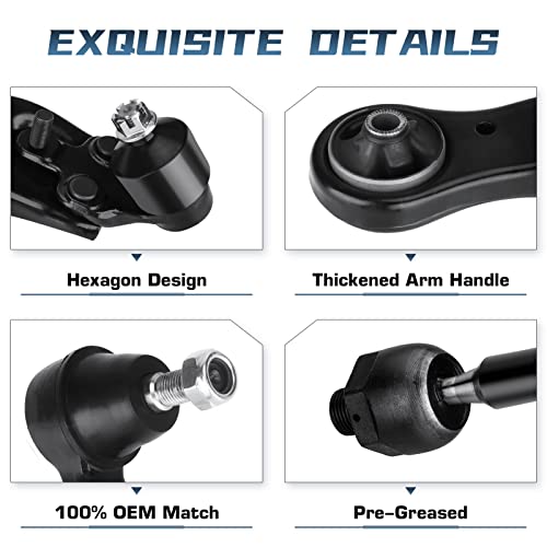 Front Lower Control Arm with Ball Joint Assembly Passenger & Driver Side + Stabilizer Sway Bar End Link + Outer Inner Tie Rod End Suspension Kit for 2004 2005 2006 2007 2008 2009 2010 Toyota Sienna