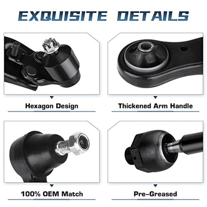 Front Lower Control Arm with Ball Joint Assembly Passenger & Driver Side + Stabilizer Sway Bar End Link + Outer Inner Tie Rod End Suspension Kit for 2004 2005 2006 2007 2008 2009 2010 Toyota Sienna