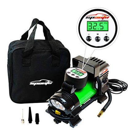 epauto 12V DC Portable Air Compressor Pump, Digital Tire Inflator - color: Green