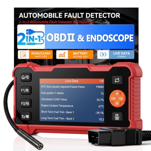 2-in-1 OBD2 Scanner & Endoscope Camera with Light, Universal Car Engine Fault Code Reader, Flexible Snake Borescope Inspection Camera, Multifunctional Automotive Mechanic Tool for Car Accessories