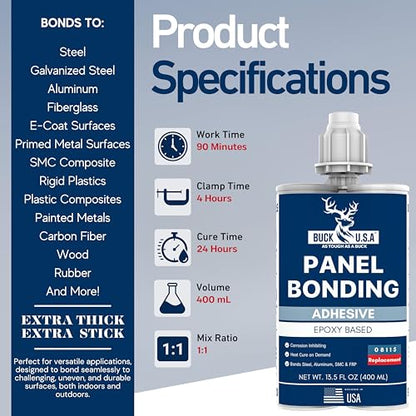 3 Pack Buck Panel Bonding Adhesive, Two-Part Epoxy, 400 ml/13.5 fl oz Cartridge, 08115 Replacement, Heavy Duty Metal Glue for Automotive Use, Bonds w/Steel, Aluminum, Plastic, OEM Recommended, Black - size: Panel Bond (400ml), style: 3 Pack