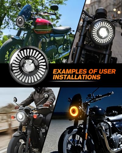 MGLLGHT 7 Inch LED Headlight Motorcycle High/Low Beam 1000% Bright DRL Amber Turn Signal, Projector Angel Eyes Compatible with Electra Glide Tour FLD Softail Street Glide Road King - color: Sun Design