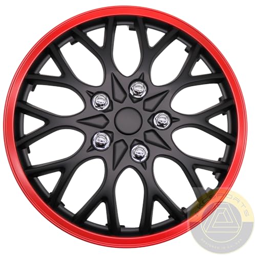 Akcsport Premium Hubcaps Wheel Covers for Toyota Nissan Kia Volkswagon 15 inch to 17 inch (Black Star Red Lip, 15 Inch) - size: 15 Inch, style: Black star Red Lip