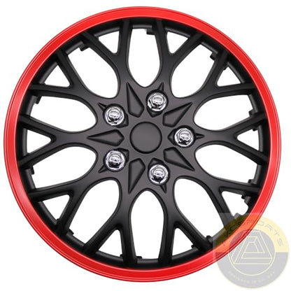 Akcsport Premium Hubcaps Wheel Covers for Toyota Nissan Kia Volkswagon 15 inch to 17 inch (Black Star Red Lip, 15 Inch) - size: 15 Inch, style: Black star Red Lip