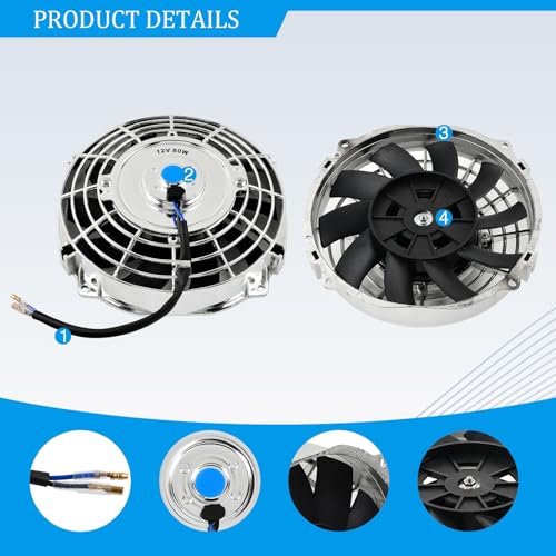 7'' Inch Chrome Universal Slim Fan Push Pull Electric Radiator 12V 80W High Performance Cooling Fan Mount Kit Set of 2 - color: Chrome, size: 7 Inch-2 Pieces