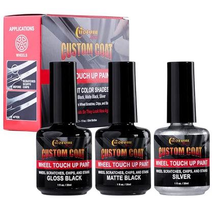 Custom Shop Silver Black Rim Touch Up Paint Kit - Wheel Paint Curb Rash