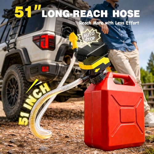 Keimi Cordless Electric Fuel Transfer Pump, Auto-Stop & Hand Trigger Nozzle - color: Black Yellow