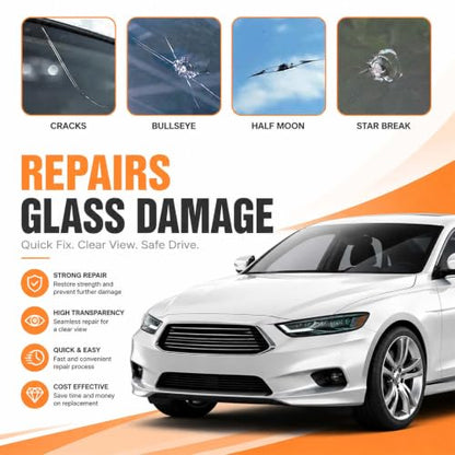 Windshield Crack Repair Kit, 2 Bottles Glass Repair Kit, Universal Auto Glass Repair Set for Car Windows, Rearview Mirrors, All Types of Chips and Linear Cracks