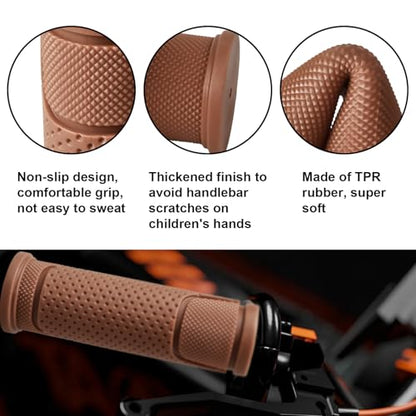 9-Color Kids Bike Handlebar Grips - Non-Slip TPR Bicycle Grips for Mini Bikes & Micro Scooters (22.2mm, 90mm) - color: Brown