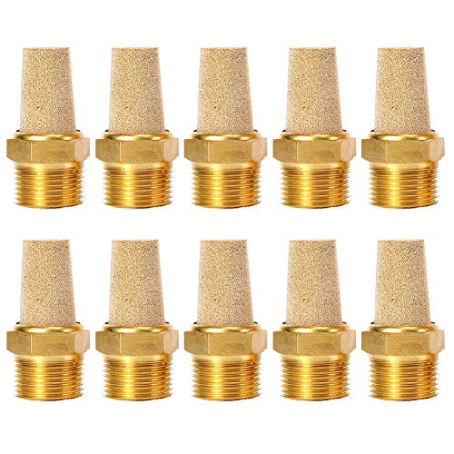 Quickun Air Pneumatic Mufflers, 1/4" Male Thread Sintered Bronze Exhaust Muffler Silencer (Pack of 10) - size: 1/4" Male (10Pcs)