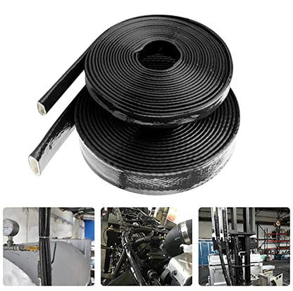Fuel Line Heat Shield Insulation Heat Shielded Fire Sleeve Silicone Coated Fiberglass Heat Protection for Automotive Hose Lines & Electrical Wiring-（Black 1" ID x3.3FT） - color: Black, size: 1" ID x 3.3FT
